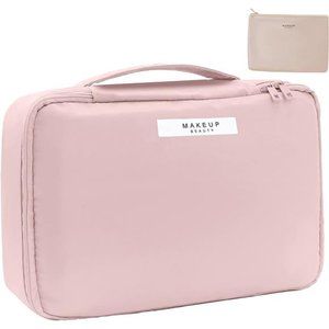 Travel Makeup Bag Cosmetic Bag Makeup Bag Toiletry bag for women girls (Pink)